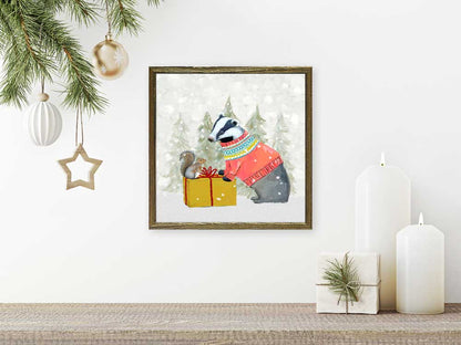 Holiday - Santa Claws Badger Embellished Mini Framed Canvas
