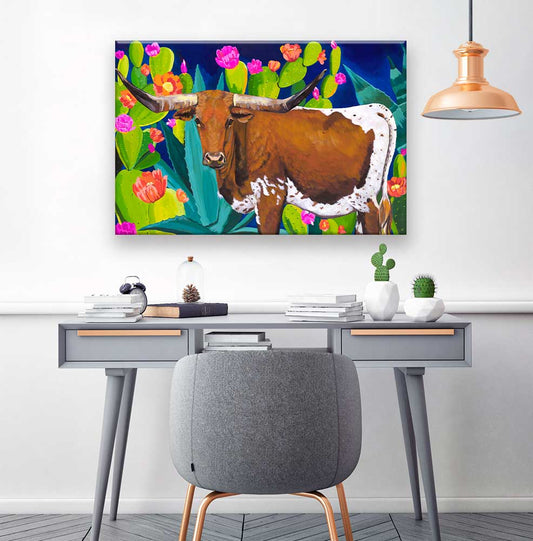 Desert Longhorn Cattle Canvas Wall Art