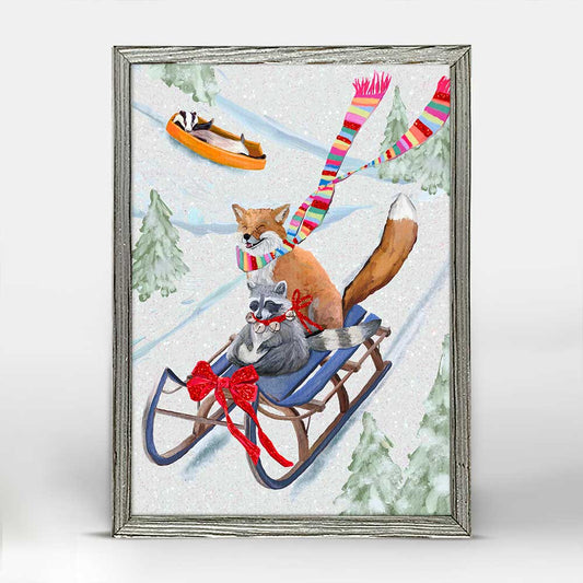 Holiday - Winter Fun For Fox And Raccoon Embellished Mini Framed Canvas