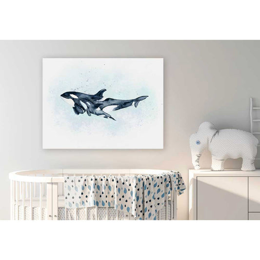 Mom And Baby Orcas Canvas Wall Art