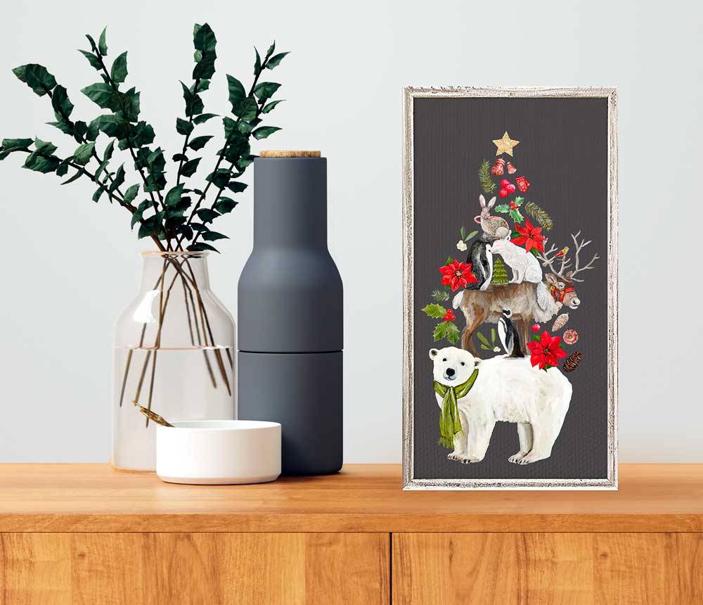 Holiday - Polar Bear Christmas Tree Mini Framed Canvas