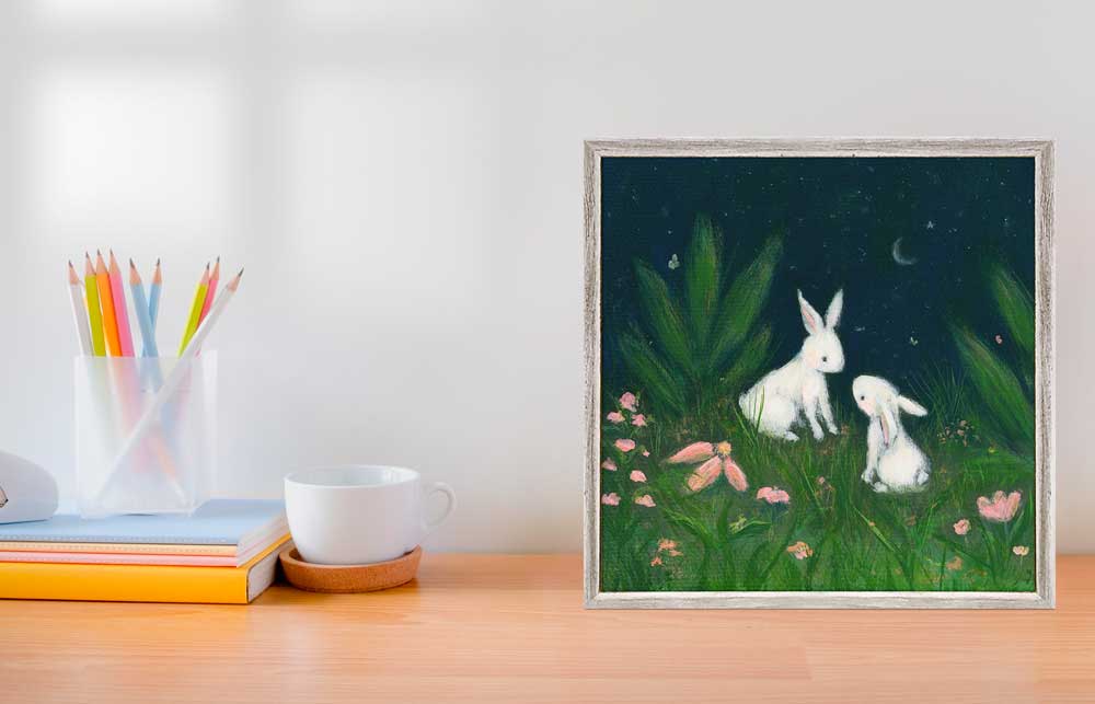 Bunnies In The Night Mini Framed Canvas – GreenBox Art