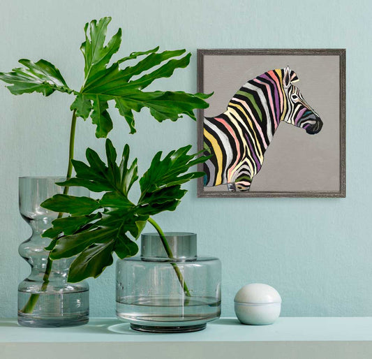 Wild Zebra On Taupe Mini Framed Canvas