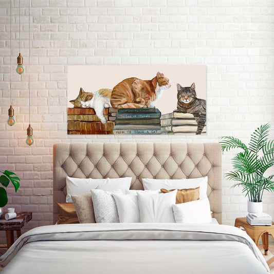 Cats On Books Canvas Wall Art