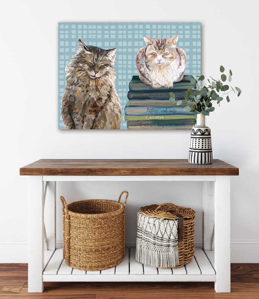 Cat Pair On Books Canvas Wall Art