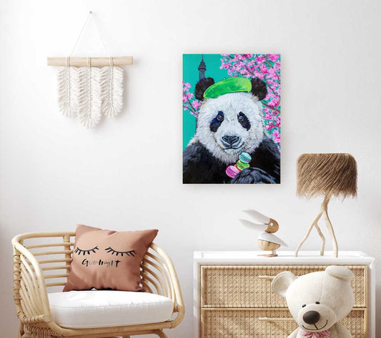 French Panda Canvas Wall Art