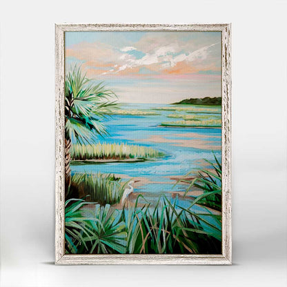 Heron In The Marsh Mini Framed Canvas