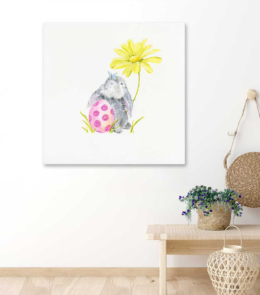 Bunny With Yellow Flower Canvas Wall Art