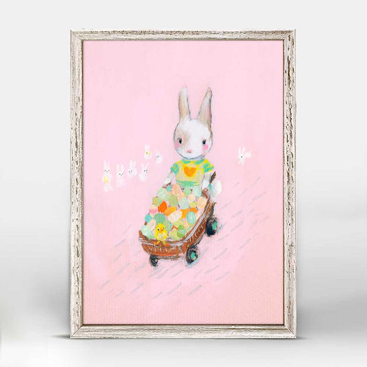 Easter Bunny Wheelbarrow Mini Framed Canvas