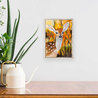 Fall - Deer In The Trees Mini Framed Canvas