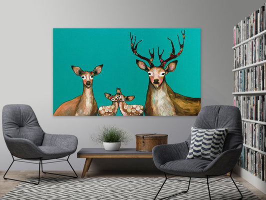 Flower Deer Family Canvas Wall Art