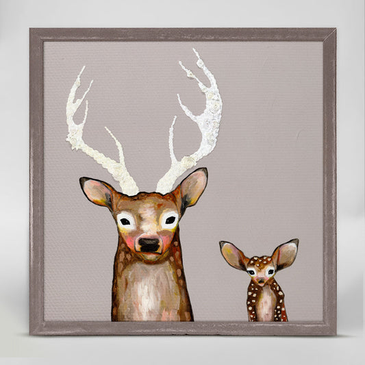 Frosted Buck and Baby Mini Framed Canvas