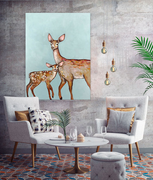 Deer With Fawn Canvas Wall Art