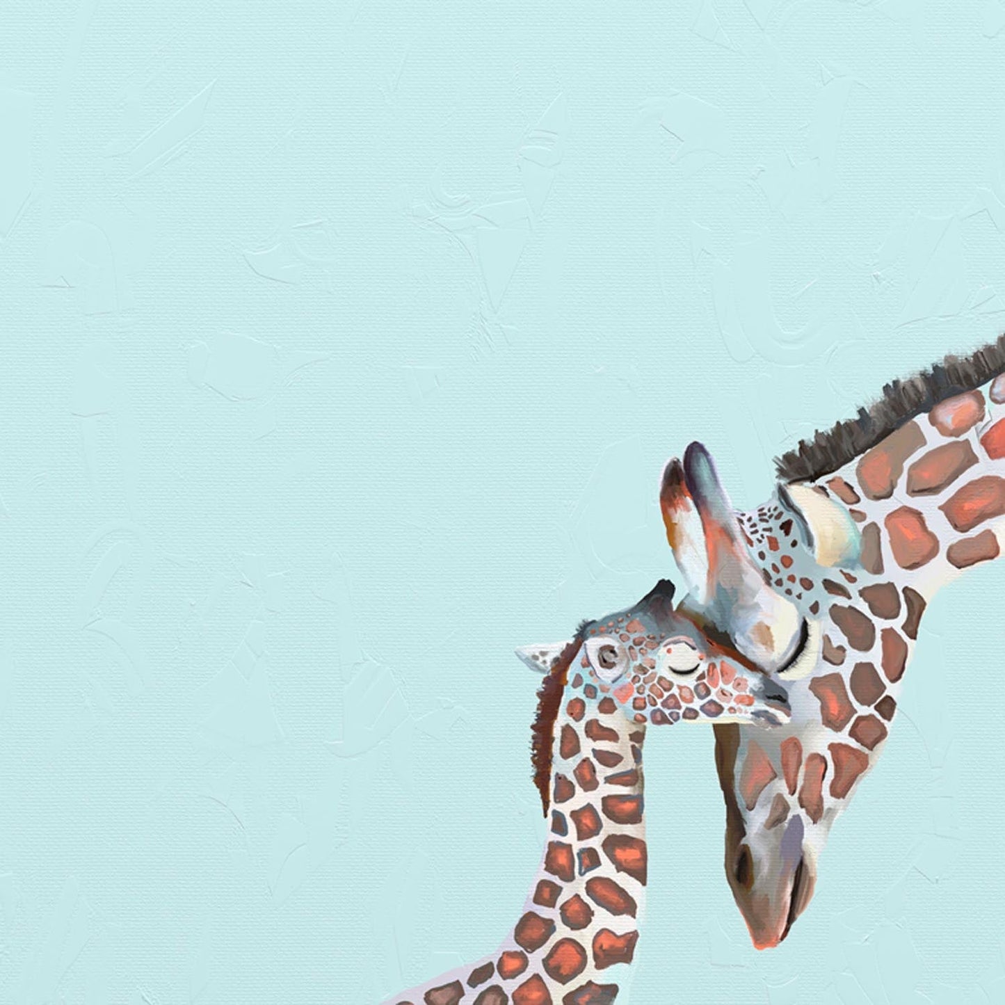 You And Me Giraffe - Blue Canvas Wall Art