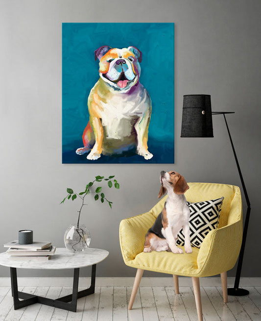 Best Friend - Bulldog On Blue Canvas Wall Art