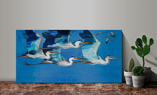 Blue Herons Flight Canvas Wall Art