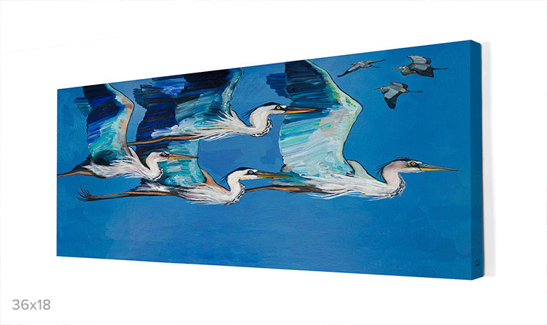 Blue Herons Flight Canvas Wall Art