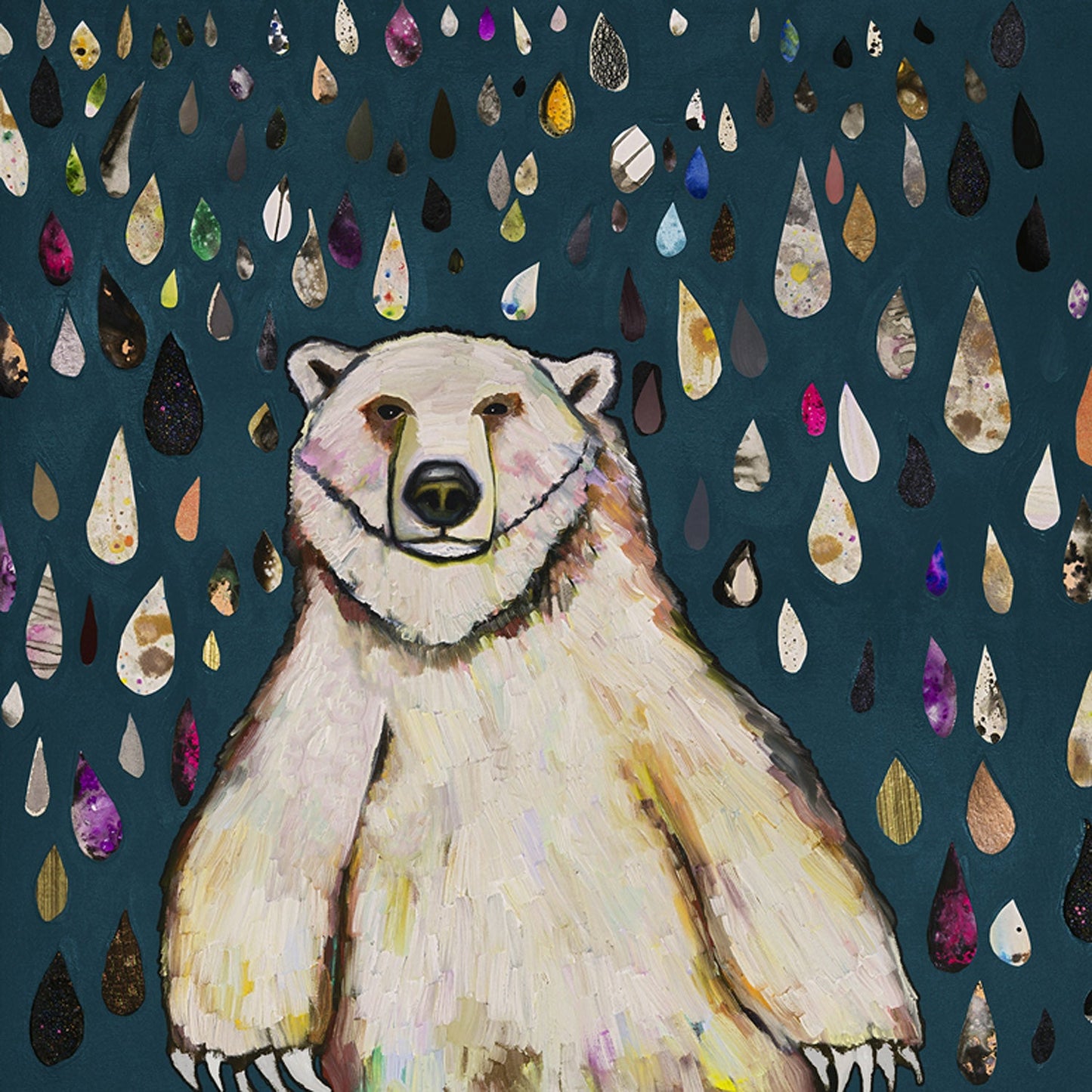 Polar Bear Raindrops Canvas Wall Art