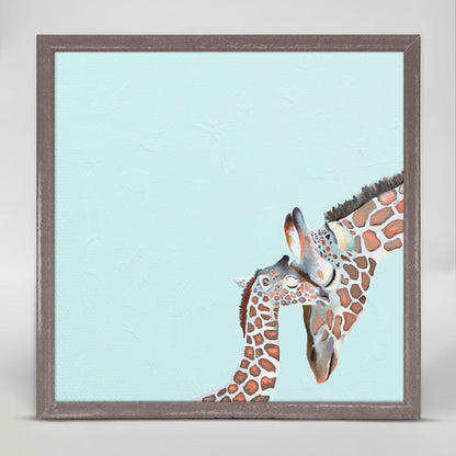 You And Me Giraffe - Blue Mini Framed Canvas