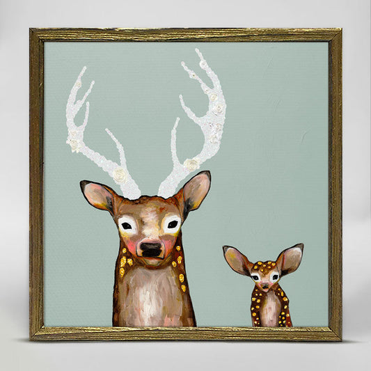 Holiday - Frosted Buck and Baby Embellished Mini Framed Canvas
