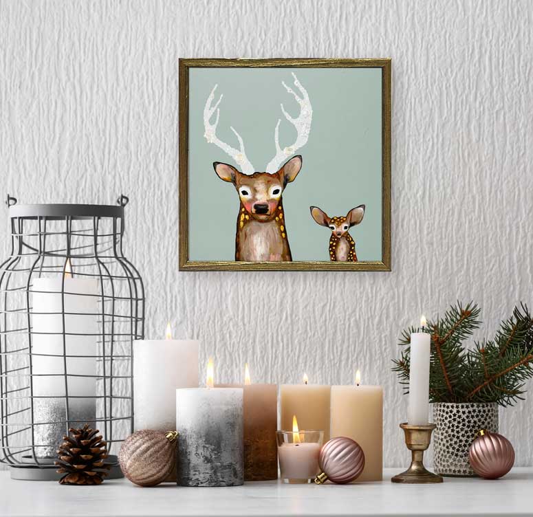 Holiday - Frosted Buck and Baby Embellished Mini Framed Canvas