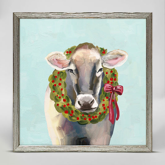 Holiday - Festive Cow Embellished Mini Framed Canvas