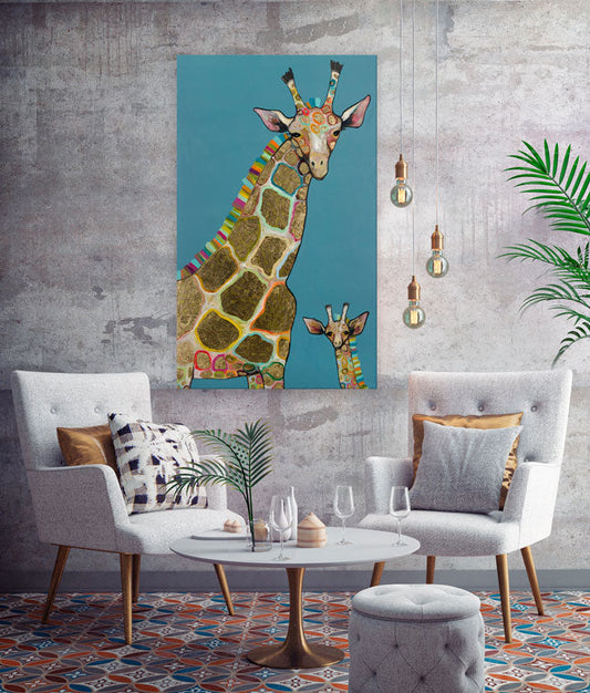 Golden Giraffes Canvas Wall Art