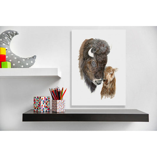 Mom and Baby Bison Canvas Wall Art