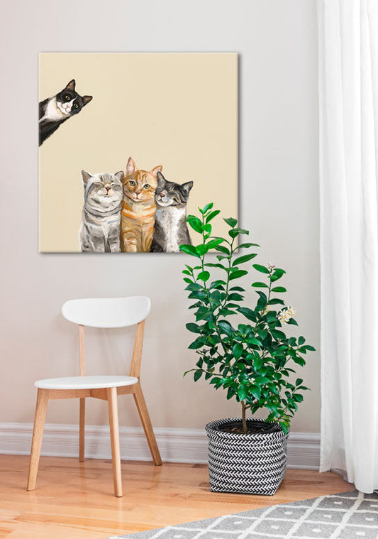Feline Friends - Three Cats Plus One Canvas Wall Art