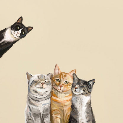 Feline Friends - Three Cats Plus One Canvas Wall Art
