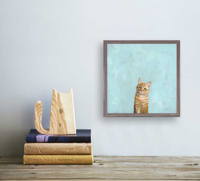 Feline Friends - Orange On Blue Mini Framed Canvas