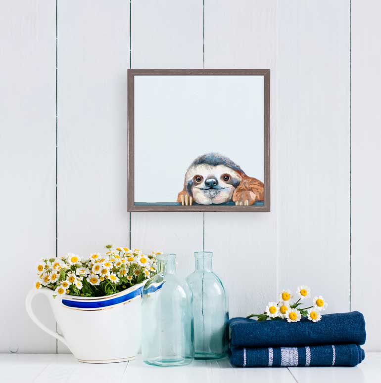Peeking Sloth Mini Framed Canvas