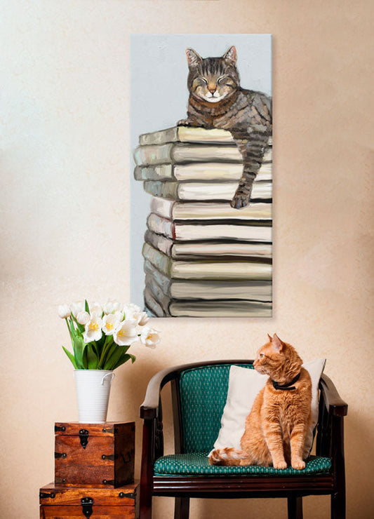 Cat On Books 2 Canvas Wall Art