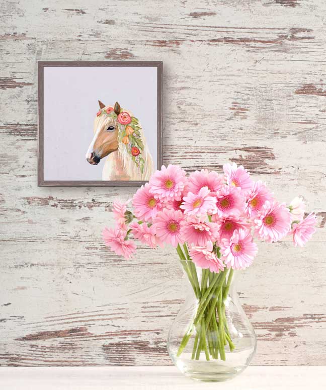 Floral Horse Mini Framed Canvas