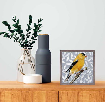 Goldfinch On Blue Mini Framed Canvas