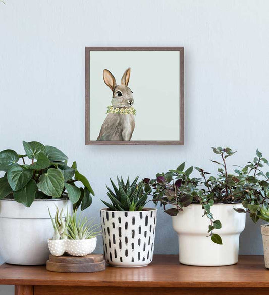 Bunny With Flower Wreath Mini Framed Canvas