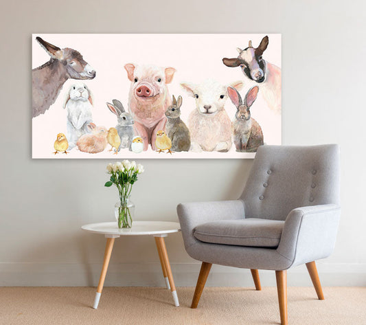 Spring Animal Babies - Pink Canvas Wall Art