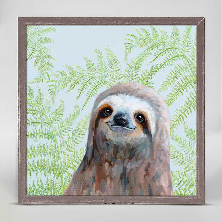 Sloth With Fern Mini Framed Canvas