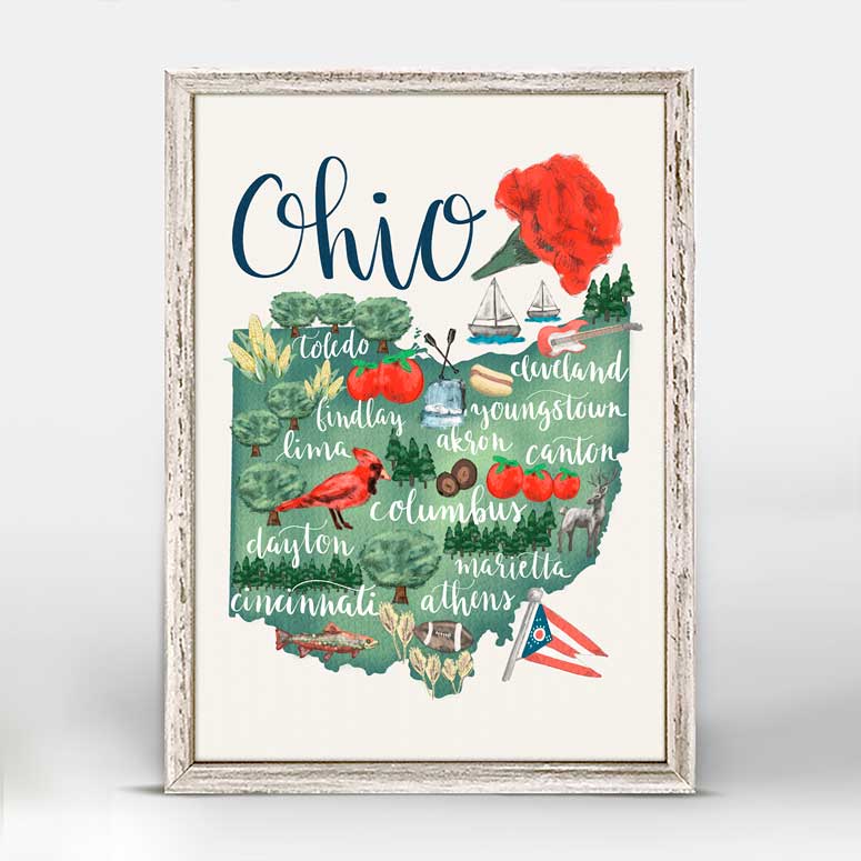State Map - Ohio Mini Framed Canvas