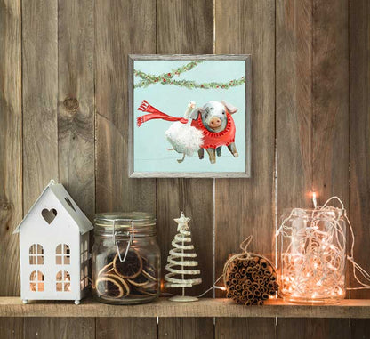 Holiday - Festive Goose And Pig Pals Embellished Mini Framed Canvas