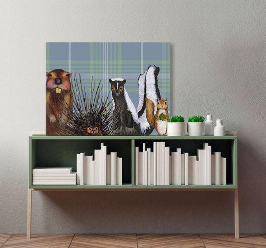 Miss Skunk And Crew On Plaid Canvas Wall Art