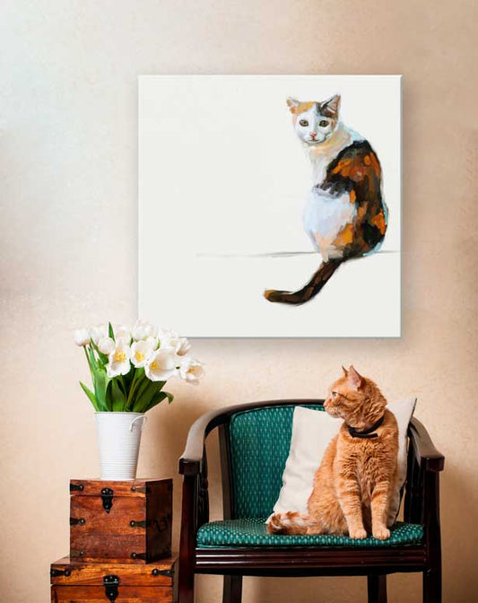 Feline Friends - Sitting Pretty Calico Canvas Wall Art