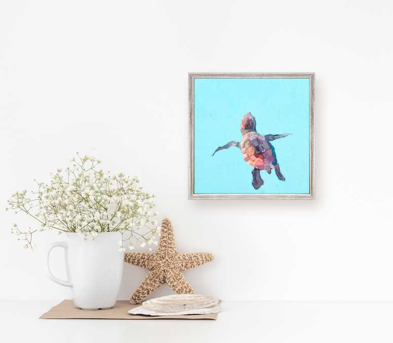 Greenbox Swimming Baby Turtle 1- 6x6 Canvas Wall Art