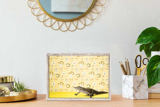 Alligator On Yellow Mini Framed Canvas - GreenBox Art