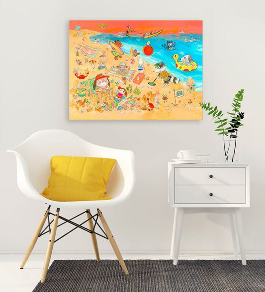 Animals On The Shore Canvas Wall Art - GreenBox Art