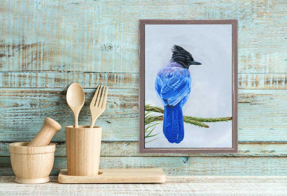 Avian Spotlight - Scrub Jay Mini Framed Canvas - GreenBox Art