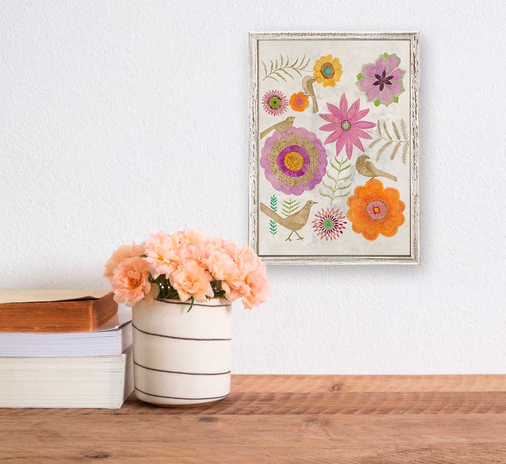 Aviary Flowers Mini Framed Canvas - GreenBox Art