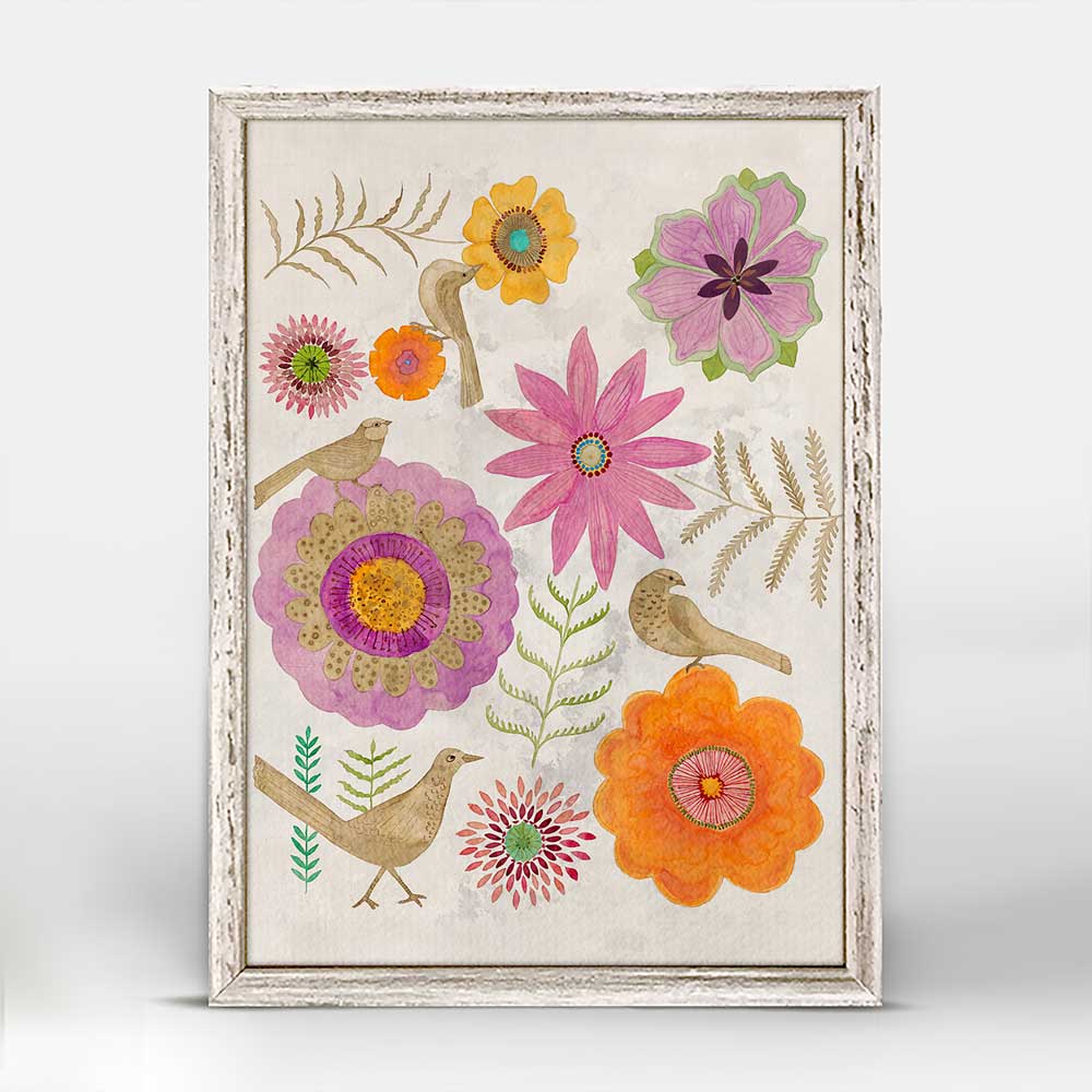 Aviary Flowers Mini Framed Canvas - GreenBox Art