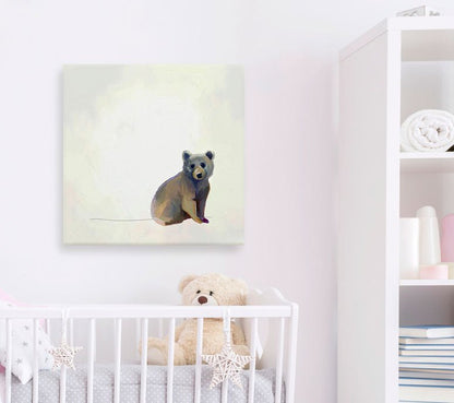 Baby Bear Sitting Canvas Wall Art - GreenBox Art