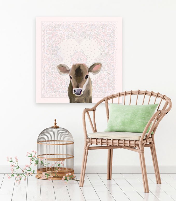 Baby Brown Cow - Bandana Canvas Wall Art - GreenBox Art